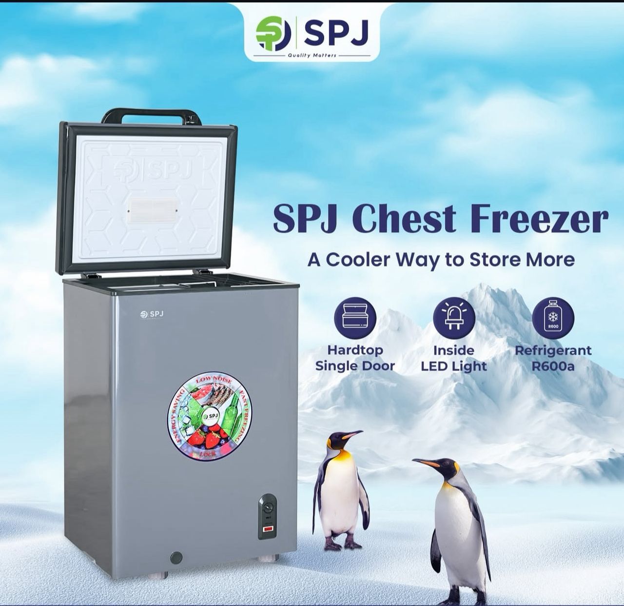 SPJ 130L Deep Freezer / Chest Freezer – Energy Saving, Low Noise, Fast Freezing, Lockable Lid
