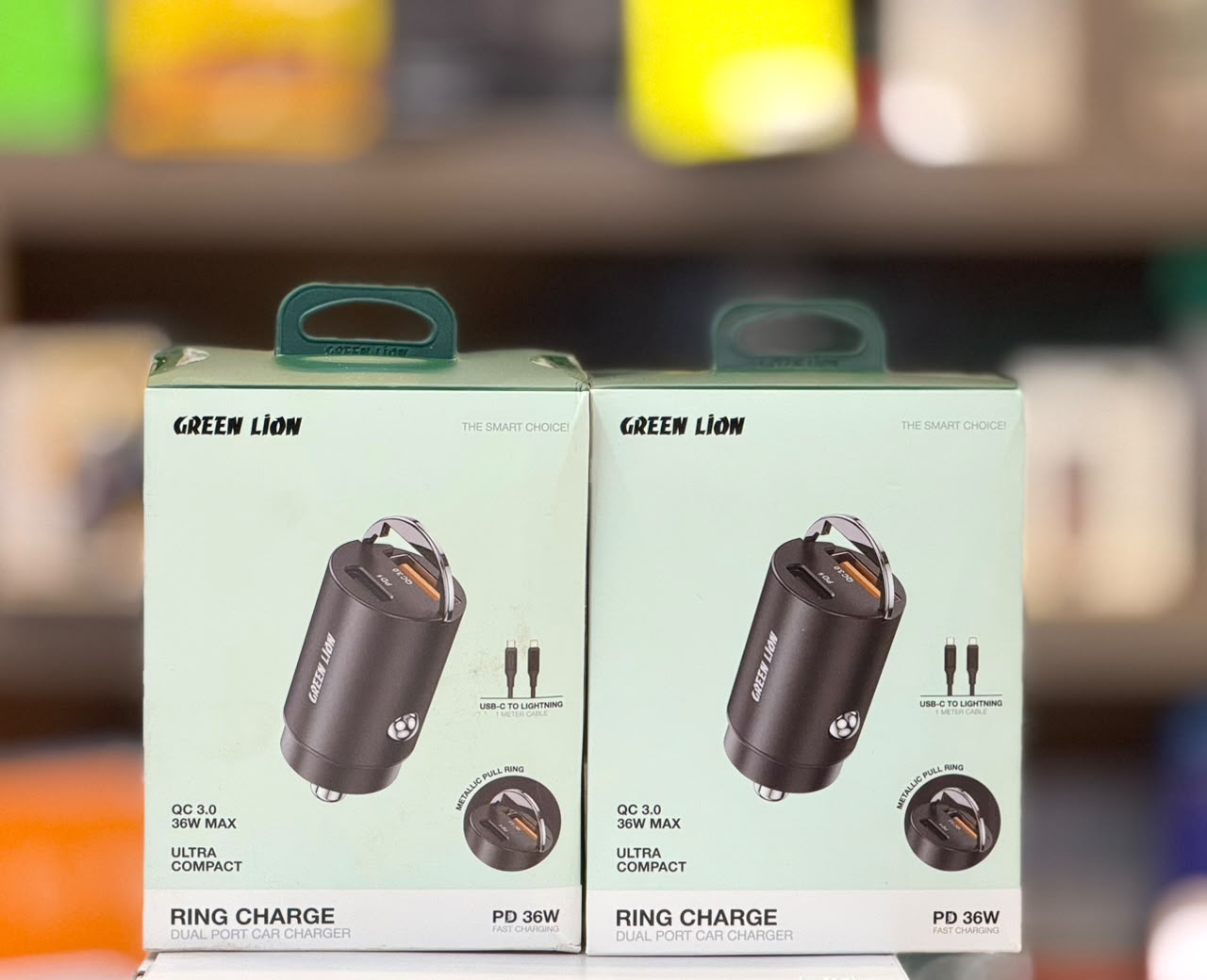 GreenLion Ring Charge Dual Port Car Charger 36W with C to Lightning
