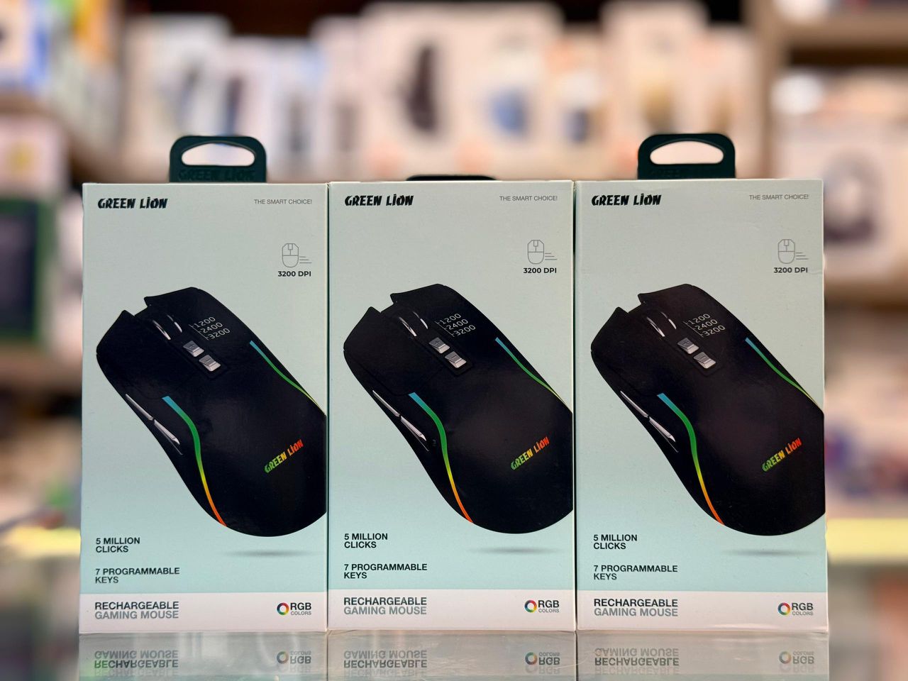 Green Lion Rechargeable Gaming Mouse, Adjustable DPI 1200-2400-3200, ABS Material, 10Meter Operating Range, 7 Control Buttons, Bluetooth Connection