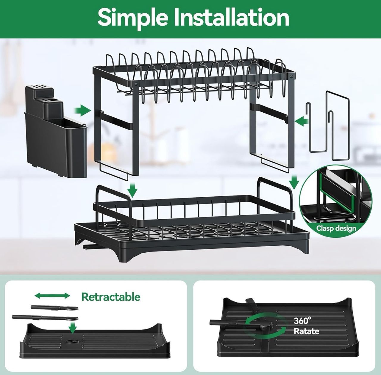 2 Tier Dish Drying Rack Space-Saving & Durable For Kitchen