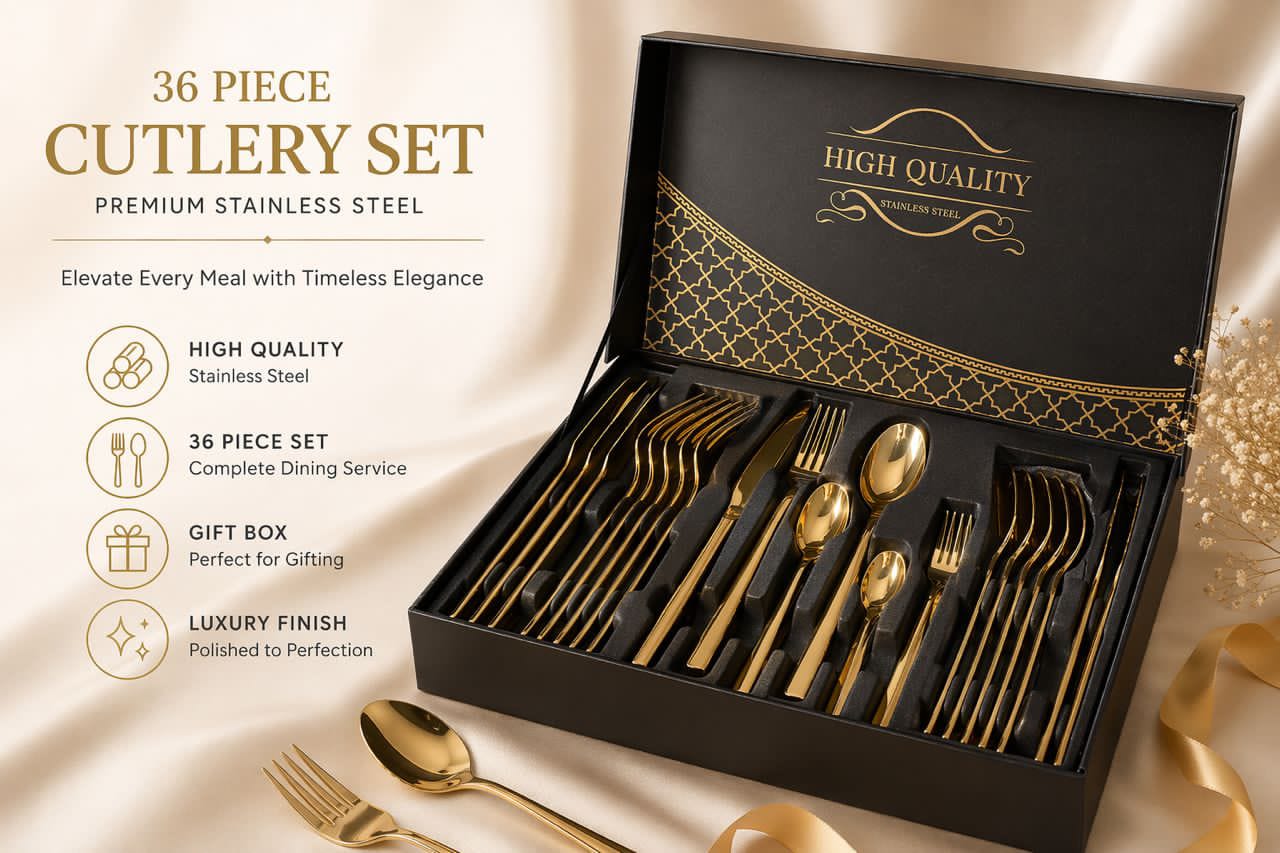 36-Piece Stainless Steel Cutlery Set with Holder