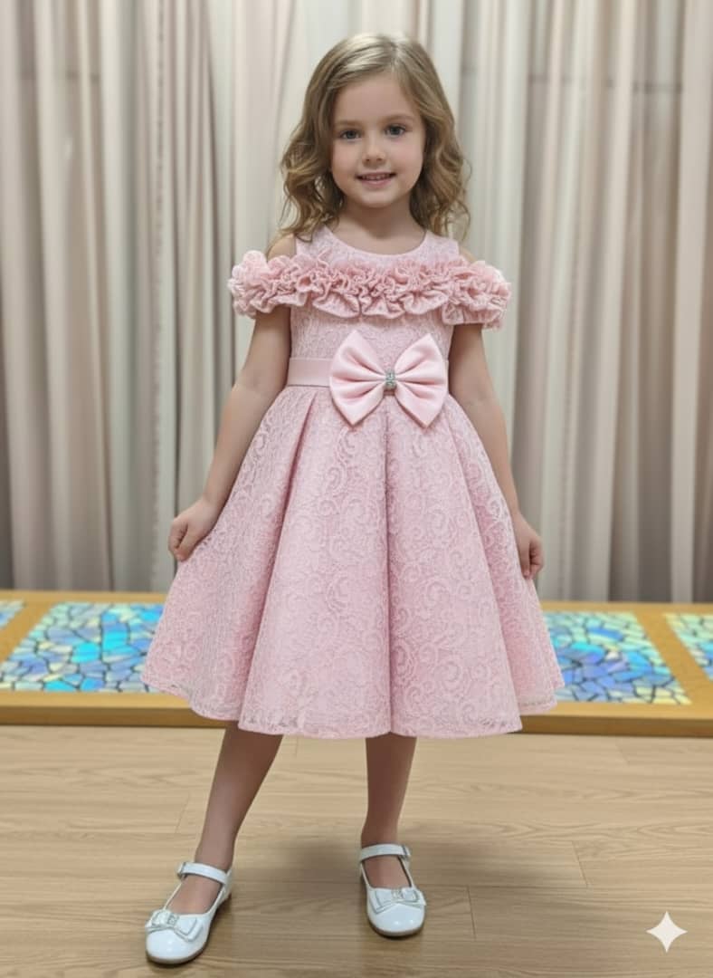 Elegant Girls Grey Party Dress with Bow