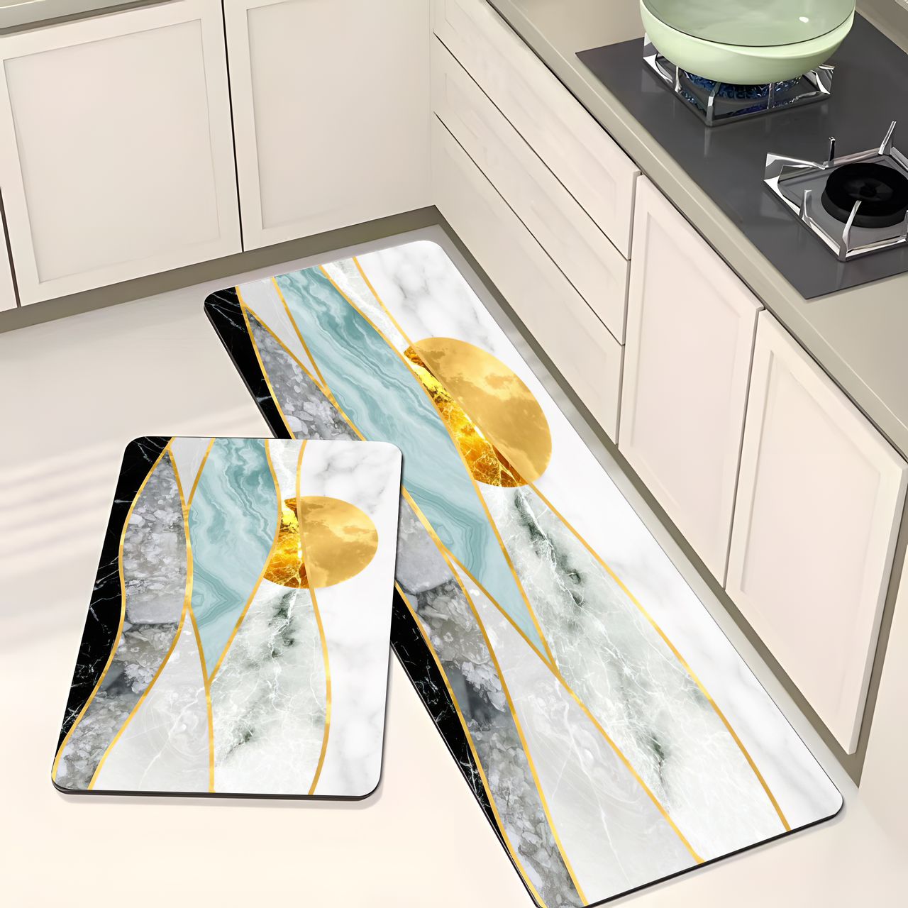 2-Piece Modern Kitchen Floor Mat Set