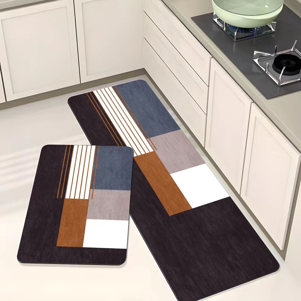 2-Piece Modern Kitchen Floor Mat Set