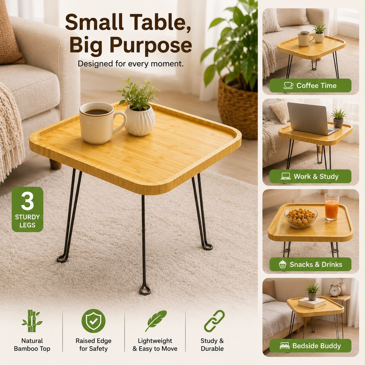 Bamboo Folding Side Table