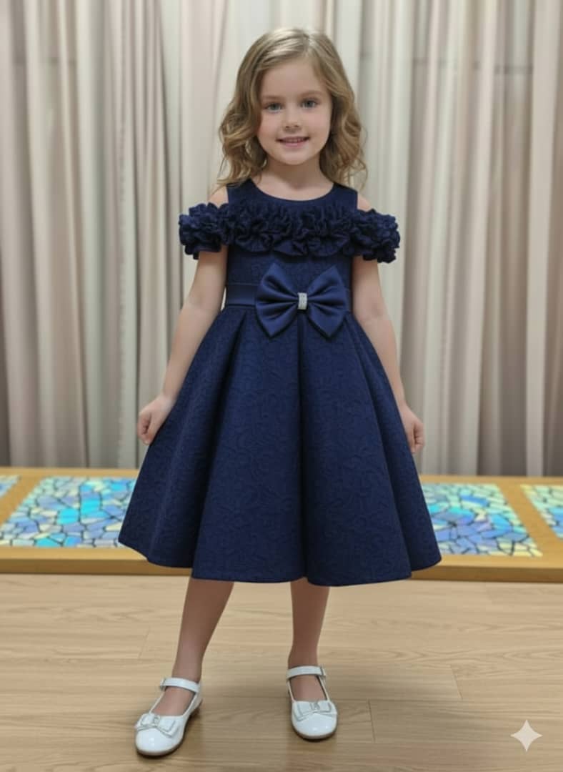 Elegant Girls Grey Party Dress with Bow