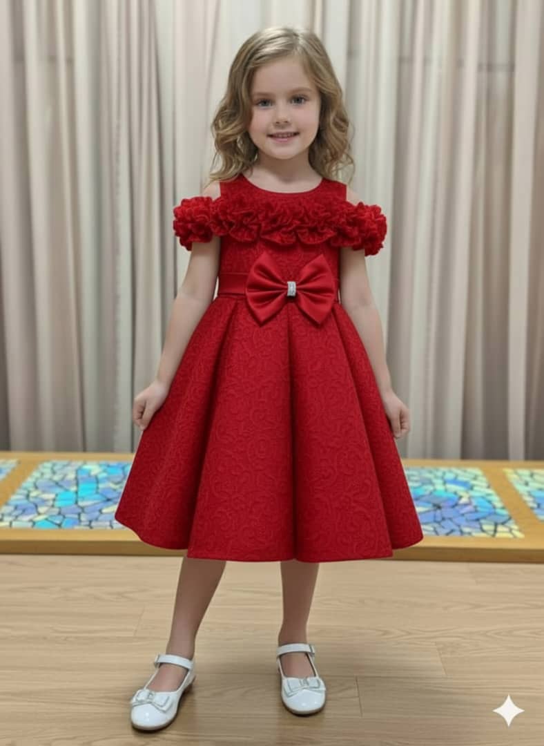 Elegant Girls Grey Party Dress with Bow