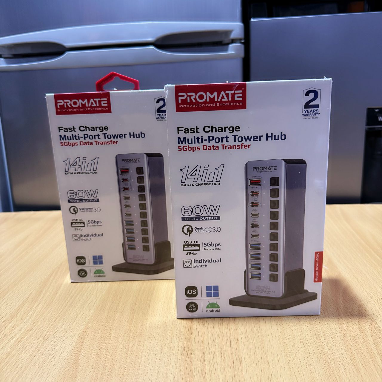 Promate GegaTower 14-in-1 Tower Hub / 60W Total Output / 5Gbps Transfer Rate / Individual Switch / Detachable Base