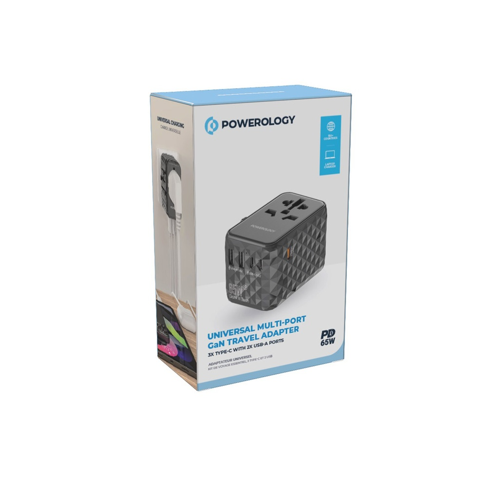 Powerology Universal Multi-Port PD 65W Travel Charger