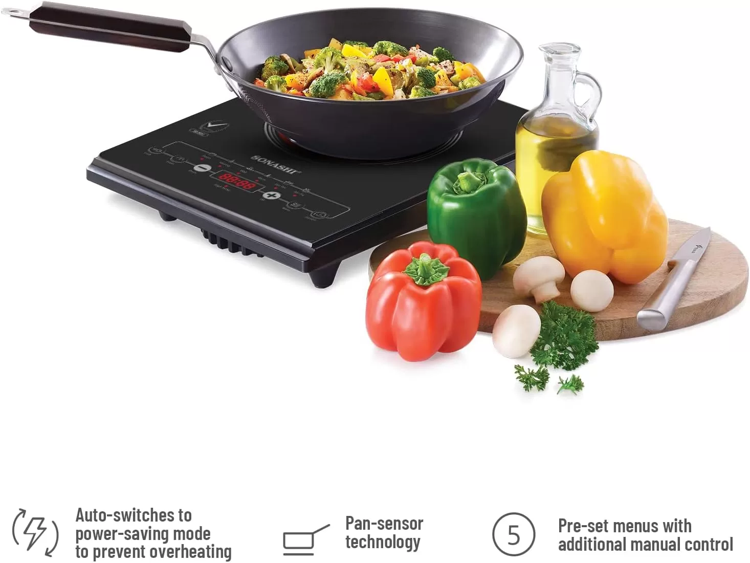 Sonashi SIS-015C Infrared Ceramic Cooker w/Timer, Display, Touch button, Adjustable Power, Safety Protection, Portable, Compact | Infrared Cooker| Home Appliance