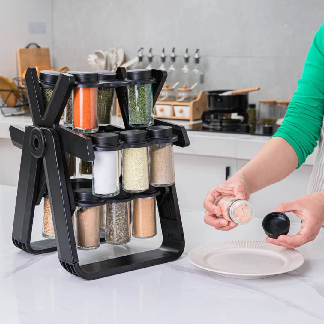 Rotating Ferris Wheel Spice Rack Organizer with Glass Jars