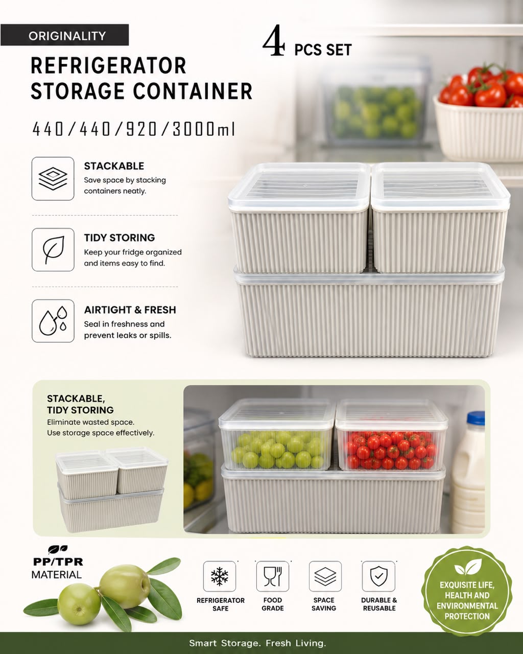 4pc Stakable Grid Fridge containers