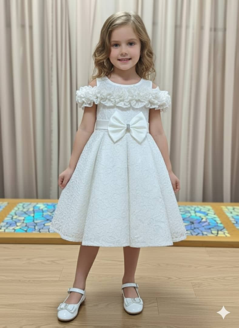 Elegant Girls Grey Party Dress with Bow